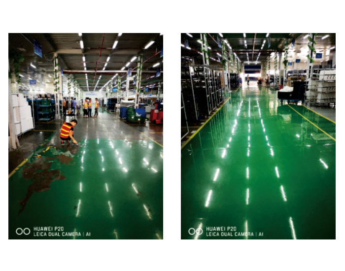 環(huán)氧地坪表層脫落，采用ADS-08背水壓反滲漏防霉涂料做地面處理后，完美修復(fù)